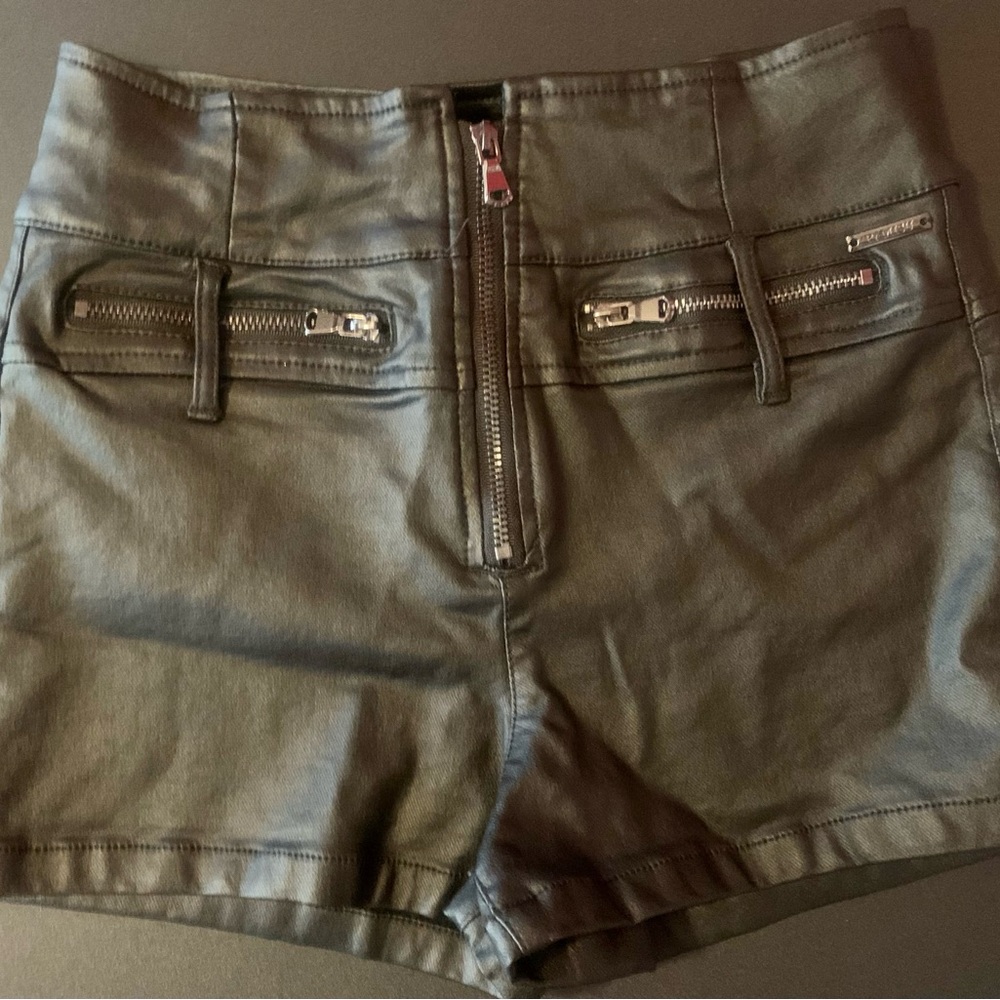 Black Faux Leather Shorts - High Waist - Slim Fit - Size S
